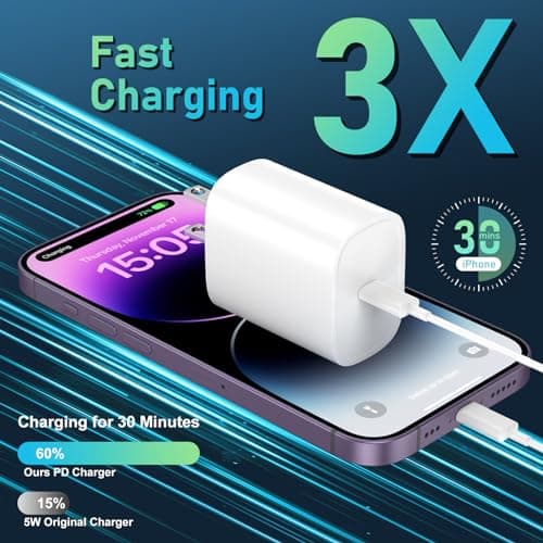 iPhone 14 13 12 11 Charger Fast Charging 20W USB C Charger Type C Charger Fast Charging Block with 10FT Long USB C to Lightning Cable for iPhone 14/13/12/12 Pro Max/11/Xs Max/XR/X,AirPods Pro,2 Pack — view 2