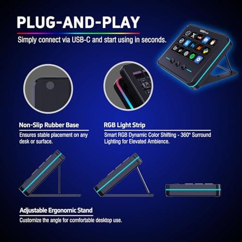 VSDINSIDE Macro Keypad, Stream Controller Deck Gaming Streaming Shortcut Keyboard, 18 Programmable Keys Customizable Visual AI Pad USB Soundboard for OBS, YouTube, Desk Office Setup, Laptop, PC, Mac — view 3