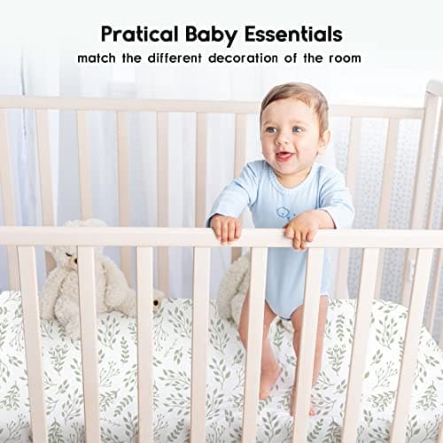 Yoofoss Baby Crib Sheets for Boys Girls, Fitted Crib Sheet 2 Pack for Standard Crib and Toddler Mattress, Super Soft Microfiber Baby Sheet 28x52x8in(Green+Leaf) — view 5