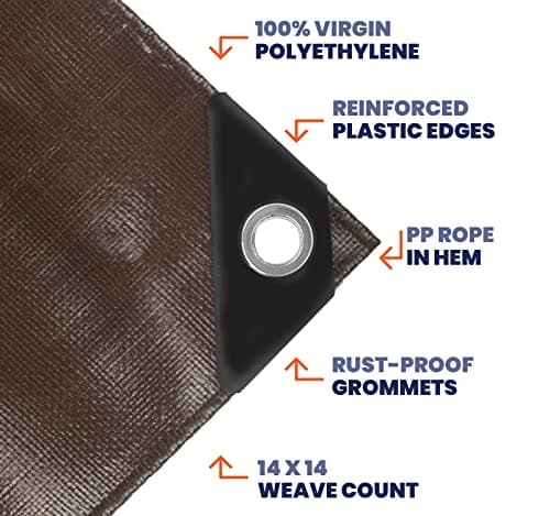 Tarpco Safety Extra Heavy Duty 14 Mil Tarp Cover, Waterproof, UV Resistant, Rip and Tear Proof, Poly Tarpaulin with Reinforced Edges for Roof, Camping, Patio, Pool, Boat (Brown/Black 18′ X 24′) — view 2