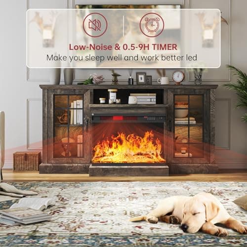 oneinmil 59" Fireplace TV Stand, 3 Sided Glass Media Entertainment Center Console Table for TVs up to 65" with Glass Door Adjustable Flame LED Color for Living Room, Set of TV Table, Grey — view 8