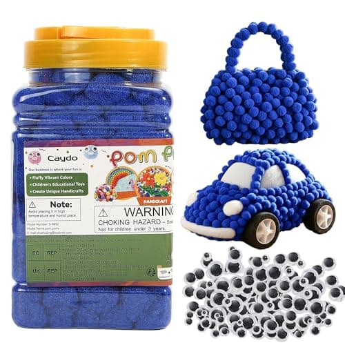 Caydo [400 pcs] - 300 Pieces 1 Inch Blue Pompoms with 100pieces Wiggle Eyes Multicolor Arts and Crafts Pom Poms Balls for Kids DIY Art Creative Crafts Home Decorations — view 8