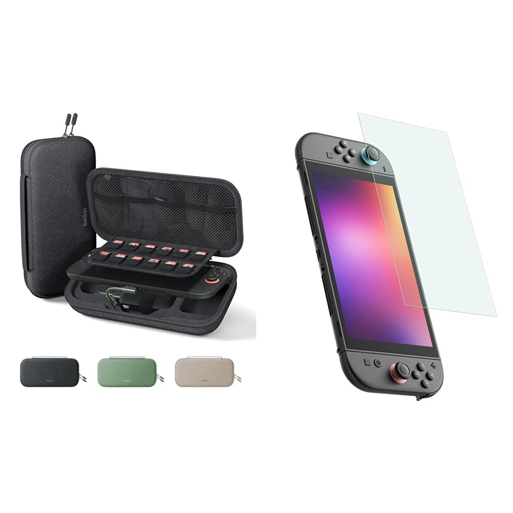 Belkin Gaming Charger Case (Charcoal) w/ 10,000mAh Power Bank + Anti-Reflective TemperedGlass Screen Protector Bundle for Nintendo Switch 2 - Travel Essentials w/AirTag Holder, Game Storage & More — view 10