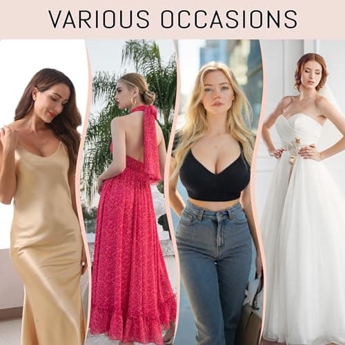 GKHWON Adhesive Bra Strapless Backless Invisible Push Up Sticky Bra with Silicone Nipple Covers Reusable Beige B — view 5