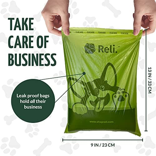 Reli. Biodegradable Dog Poop Bags w/Holder (1200 Count - 80 Rolls Bulk) | Leash Clip Dispenser | 9x13" Large Dog Bags for Poop | Green Eco-Friendly Oxobiodegradable Waste Disposal Refills (Unscented) — view 2
