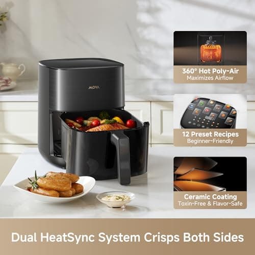 MOVA FD10s Pro Air Fryer with Dual HeatSync System, 360° Hot Poly-Air, Ceramic Coating and Metal Interior, Large 6L Capacity, Precise Control from 40°C to 230°C, 12 Recipes
