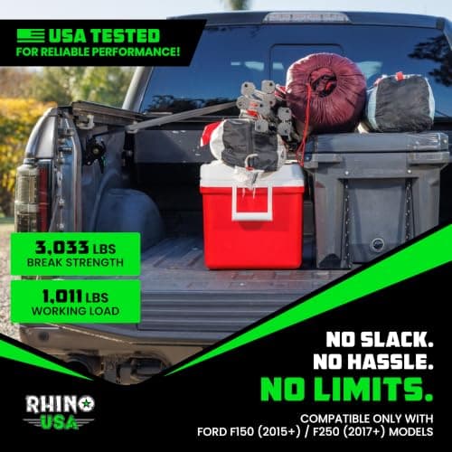 Ford Only – Rhino USA Integrated Cargo Magic Bed-Mounted Retractable Ratchet Straps (2PK) for Ford F150 (2015+) & F250 (2017+) – BoxLink Compatible, 360° Swivel, Heavy-Duty Tie Downs — view 7