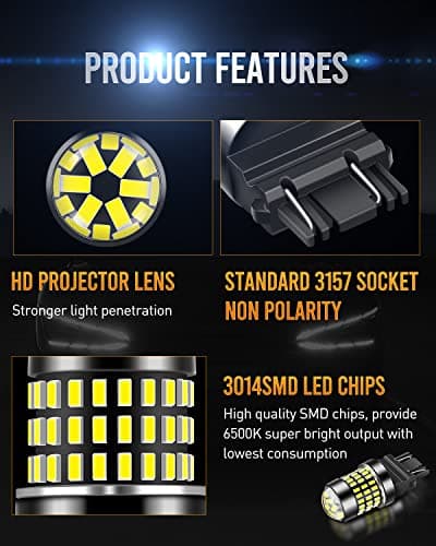 LUYED 3157 LED Bulbs Reverse Light Xenon White 1800 Lumens Super Bright 78 SMD 3056 3156 3057 4157 LED Bulbs,Used for Back Up Reverse Lights,Brake Lights,Tail Lights,Turn Signal Lights,Pack of 2