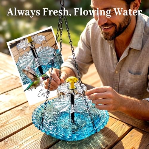 Solar Cascade Hanging Bird Bath Fountain, Hanging Bird Bath with Flowing Water, Bird Bath Fountain Decorative Garden Yard Patio for Outdoor (Blue) — view 4