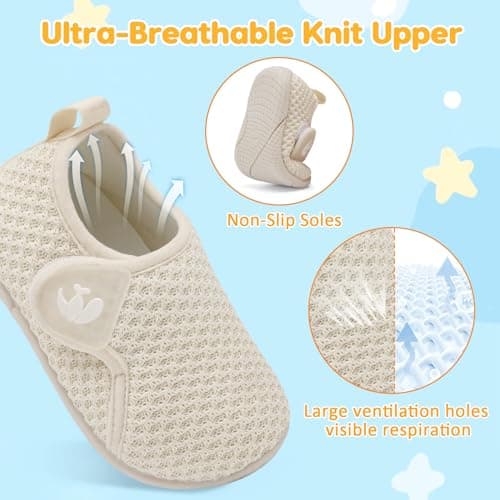 JOINFREE Toddler Sneakers Non-Slip Baby Shoes Boys Girls School Shoe Barefoot Sneaker Beige 18-24 Month Infant — view 3
