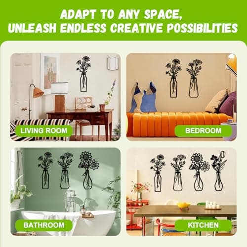 YOSHINE 4pcs Metal Flowers Wall Art, Black Minimalist Metal Wall Decor — view 5