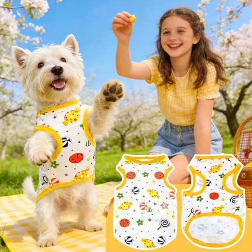 PETCARE Cartoon Dog Shirts for Small Dogs Cute Dog Clothes Yellow Lollipop Tshirt Soft Cotton Puppy Pajamas Breathable Sleeveless Pet Tank Top Spring Summer Dogs Clothes for Chihuahua Yorkie Shih Tzu — view 5