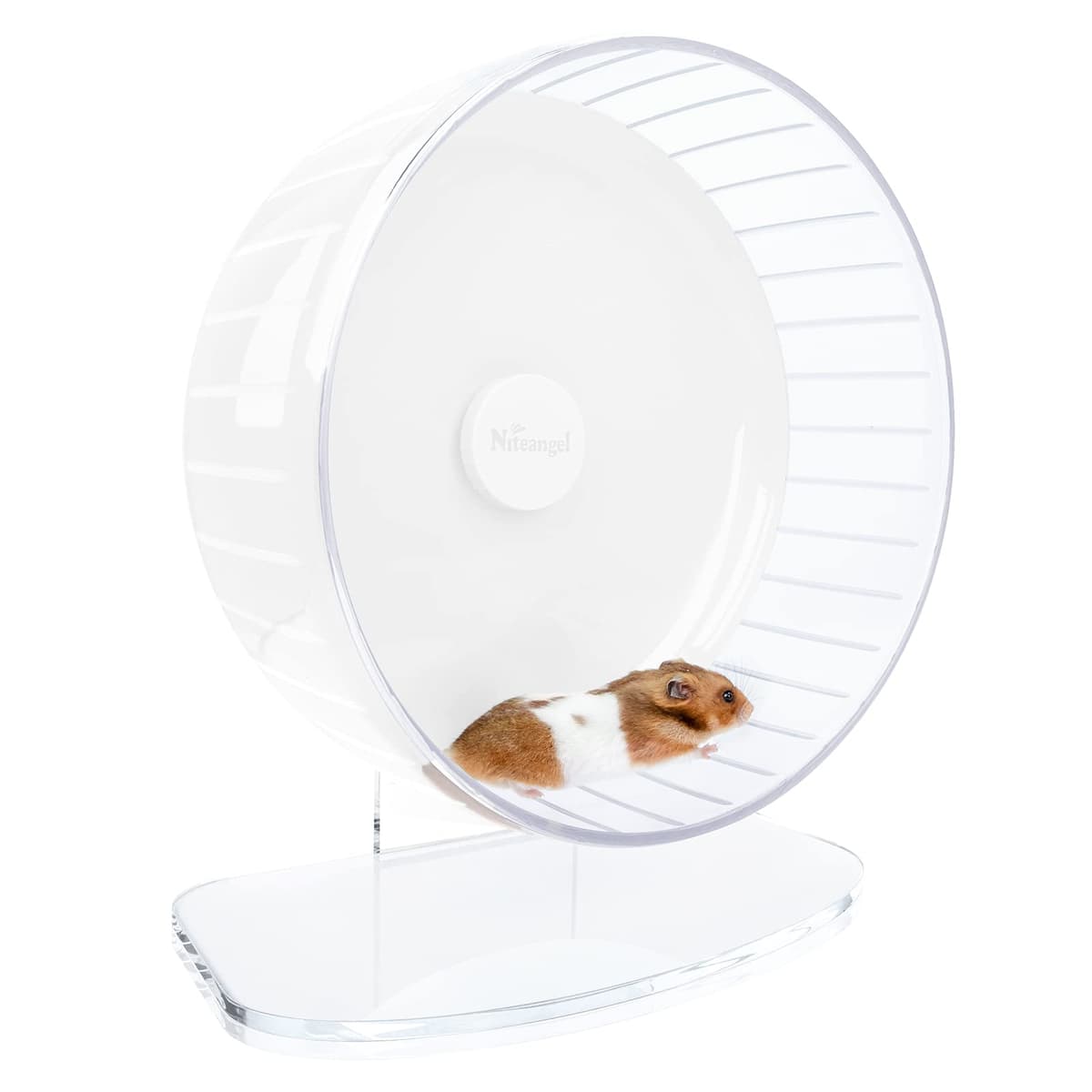 Niteangel Super Silent Hamster Exercise Wheels - Quiet Spinner Hamster Running Wheels with Adjustable Stand for Hedgehog Gerbils Mice Or Other Small Animals (Large, Transparent) — view 26
