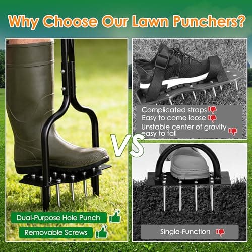 2-in-1 Lawn Aerator, Heavy Duty Manual Core Aerator Lawn Tool with 16 Iron Spikes & 4 Hollow Tines Garden Tools for Yard Grass Soil — view 4