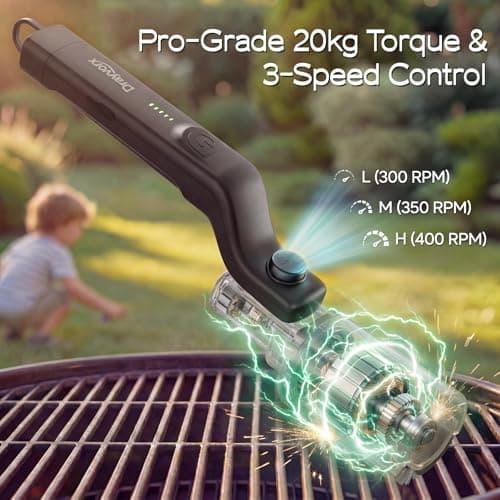 Drayvorx Electric Grill Brush, High Torque Grill Brush with 3-Speed Modes, 20kg Max Torque BBQ Cleaner Safe for Porcelain Cast Iron Stainless Steel, Reinforced Steel Bristles, for Fathers Day — view 2