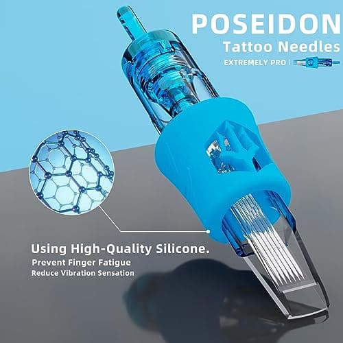 Poseidon 50 Pcs Tattoo Cartridge Needles Mixed Size Shader Magnum Curve/.Round Mag #12 3RL 5RL 7RL 9RL 9RL 5RS 7RS 9RS 7RM 9RM 9M1 Disposable Membrane — view 4