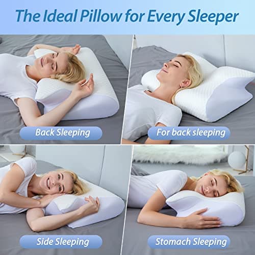 HOMCA Memory Foam Pillow, 2 in 1 Cervical Pillow for Neck Pain Relief, Ergonomic Neck Support Pillows for Side Back Stomach Sleepers with Breathable Pillowcase(White) — view 3
