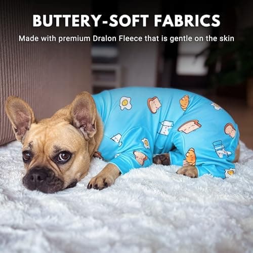 Spark Paws Dog Pajama, Dog Recovery Suit Male, Onesie, Ultra-Soft and 4-Way Stretch, for Small Medium and Large Breeds - Breakfast Blue - 3XL — view 4