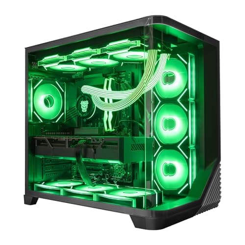 HYPER CYBER Quantum Gaming PC Desktop Computer, AMD Ryzen 7 7800X3D, Radeon RX 9060 XT, 64GB DDR5, 4TB SSD, 360 LCD Liquid Cooler, Windows 11 Home, RGB Lighting, Ready to Use