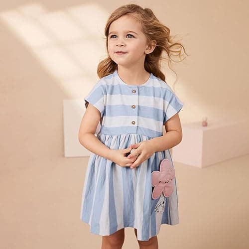 Winzik Girls Dress, Toddler Summer Short Sleeve Cotton Casual Dresses Clothes 18M-7Y(5-6 Years, Stripe Floral) — view 8