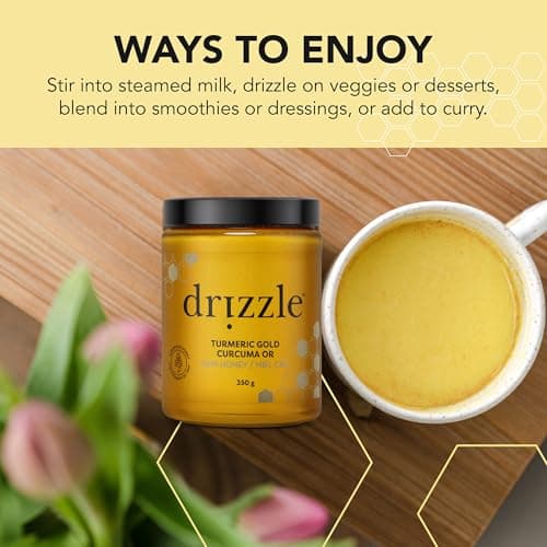 Drizzle Turmeric Gold Raw Honey - Superfood Anti-Inflammatory Blend - Rich in Nutrients and Beneficial Enzymes - Notes of Turmeric & Cardamom - 100% Raw, Pure Honey - Gluten-Free, Paleo-friendly (350g) 2-Pack — view 5
