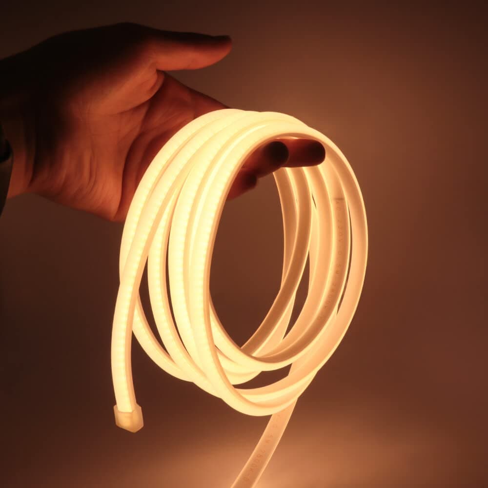 Flexible COB Neon Light Strip, 220V LED Strip 288 LEDs/m, Cut to 50cm, IP65 Waterproof Modified Silica Gel Rope Light with UK Plug Power Supply (20m, Warm White)