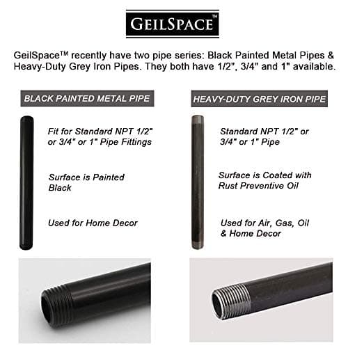 GeilSpace 6 Pack 3/4" Pre-Cut Black Metal Pipe, Industrial Steel Fits Standard Three Quarters Inch Black Threaded Pipes and Fittings - Vintage DIY Industrial Shelving (3/4" × 48", Black) — view 3