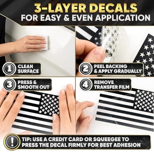 Transparent Black American Flag Vinyl Decal for Car – 1 Pair 5"x3" | Matte Black Finish, Reverse Pair | UV-Proof, Waterproof US Flag Stickers | Patriotic Decals for Truck, SUV, Motorcycle, Laptop — view 4