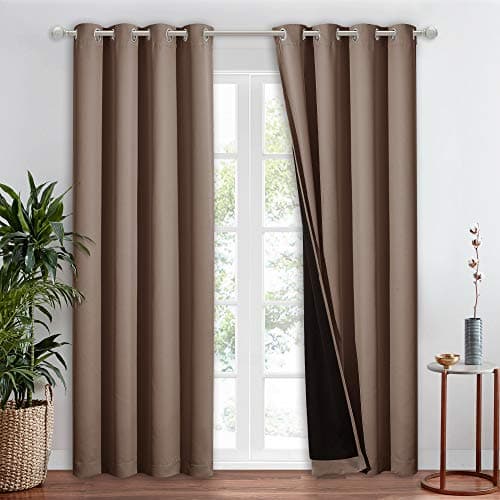 NICETOWN 100% Blackout Curtain for Windows, Noise Reduction and Privacy Curtain for Patio Door, Black Lined Blackout Drape with Grommet Top, Cappuccino, 1 PC, W52 x L84