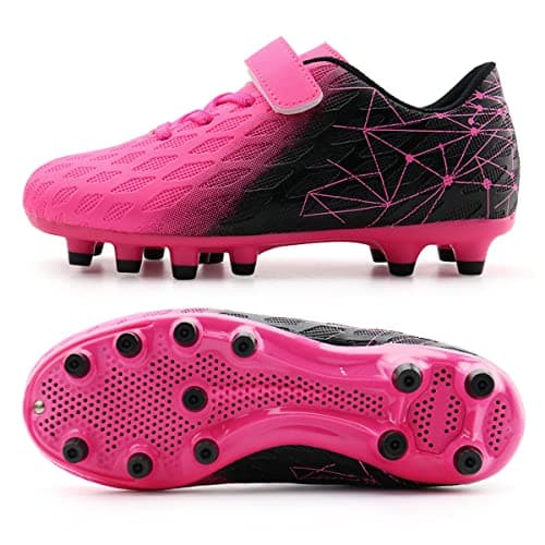 brooman Kids Firm Ground Soccer Cleats Girls Boys Athletic Football Shoes (9 JA,Fuchsia Black) — view 2