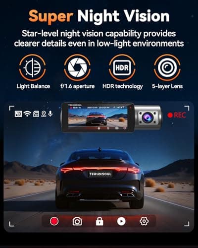 4K Dash Cam Front and Rear, Full HD 3 Channel Dashcam, Free 128GB Memory Card, Built-in 5.8GHz WiFi Built-in GPS, Collision Sensor, Night Vision, 3.16" IPS, 24H Parking Mode（Silver） — view 2