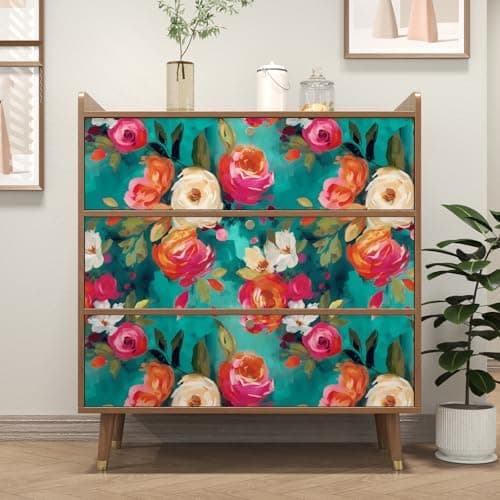 BOKEBEVE Floral Wallpaper Peel and Stick Boho Teal Blue 17.5 x 393.5In — view 4