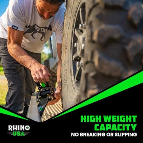 Rhino USA Retractable Ratchet Straps (2-Pack) - 2 Inch x 10 Feet (3,033lb Break Strength) - Heavy Duty Auto Self Retracting Tie Down Straps for Truck, Cargo Trailer, Motorcycle, Rad & More - Black — view 6