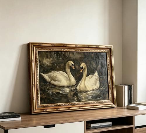 YUANNING Vintage Gold Frame Swan Couple Wall Art Elegant Swan Painting Canvas Modern Farmhouse Cottagecore Picture Wall Decor Dark Academia Lake Nature Aesthetic Print Artwork For Bedroom Living Room — view 6