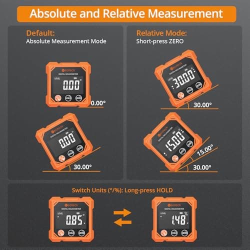 Neoteck 4-Side Magnetic Digital Angle Finder with Laser (Class 2,<1mW Output) 4x90°Angle Finder Tool Rechargeable Digital Angle Gauge with Backlight Screen Laser Level for Construction Decorations — view 3
