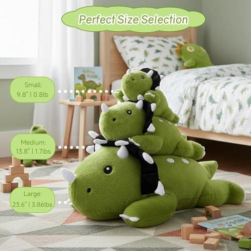 SQEQE Weighted Triceratops Dinosaur Plush, Weighted Stuffed Animal Dinosaur for Comforting Hugs, Soft Plushie Toy Pillow Gift for Kids, Valentines Birthday Decoration 9.8 Inch, 0.8 Lb — view 2