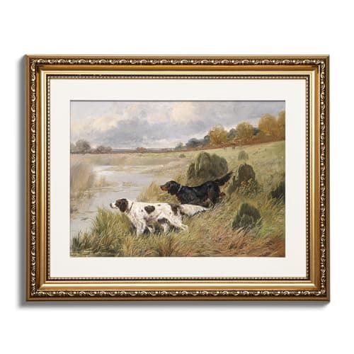 ARPEOTCY Vintage Gold Framed Wall Art, Retro River Landscape Paintings, Canvas Prints Artwork with Antique Frame, Victorian Wall Picture Decor for Room Gallery Living Room, 13x16 inch