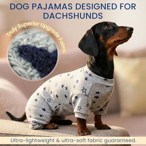 Truly Superior Upgrade Fabric Dachshund Pajamas for Dogs, Durable & Long-Lasting Dog Pajama Dachshund Clothes, Machine Washable Costumes for Weiner, Dog Pjs & Recovery Suit for Male Female Weenie, M