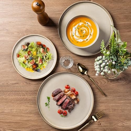 AmorArc Stoneware Dinnerware Sets,Round Reactive Glaze Plates and Bowls Set,Highly Chip and Crack Resistant | Dishwasher & Microwave Safe Dishes Set,Service for 4 (12pc) — view 3