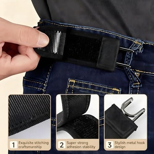 4PCS Buckleless Belt for Men Women, Tactical Metal Hook Elastic Belt, Adjustable No Buckle Side Belt for Pants, Comfortable Stretch Waist Belt for Work Travel Everyday Wear — view 5