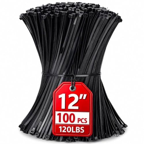 Zip Ties 12 inch, 100 Pack Heavy Duty Black Zip Ties with 120 lbs Tensile Strength, Self-Locking Nylon Cable Ties,Wire Ties for indoor and outdoor use.