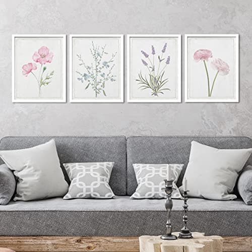 SIGNWIN Framed Lavender Rose Daisy Cornflower Wall Art, Set of 4 Nature Wilderness Wall Decor Prints, Botanical Floral Wall Décor for Living Room, Bedroom - 8"x10"White — view 2