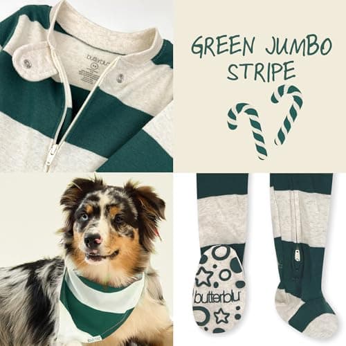 Butterblu JAMIE Matching Family Jammies Holiday Pajamas 100% Organic Cotton PJs Adults, Kids, Toddlers, Baby, Pets, Green Jumbo Stripe, 7 Years — view 3