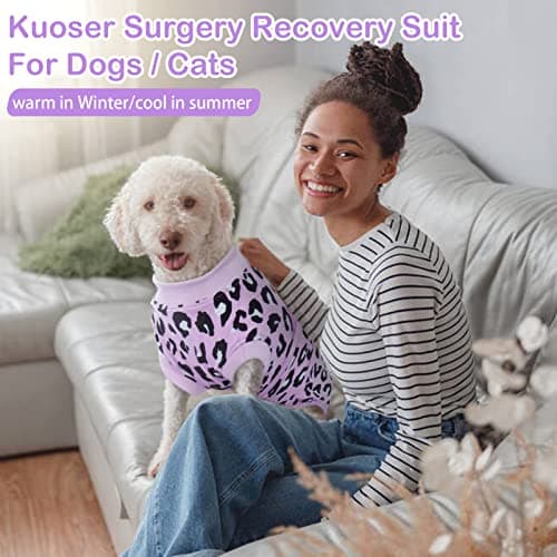 Kuoser Surgical Recovery Suit for Dogs Cats, Pet Leopard Printed Recovery Shirt After Surgery for Abdominal Wounds, Dog Cone E-Collar Alternative Spay Bandages Onesie, Dog Anti Licking Snugly Suit — view 6