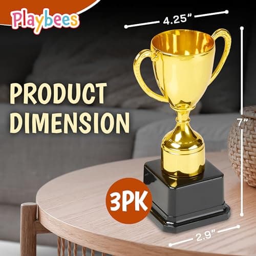 Playbees Fun Gold Plastic Trophies - 6 Pack - 7 Inch - Award Trophy Cup Set for Superstar Kids - Champion Celebrations, Sports Galore, and Victory Vibes - Desktop Toy