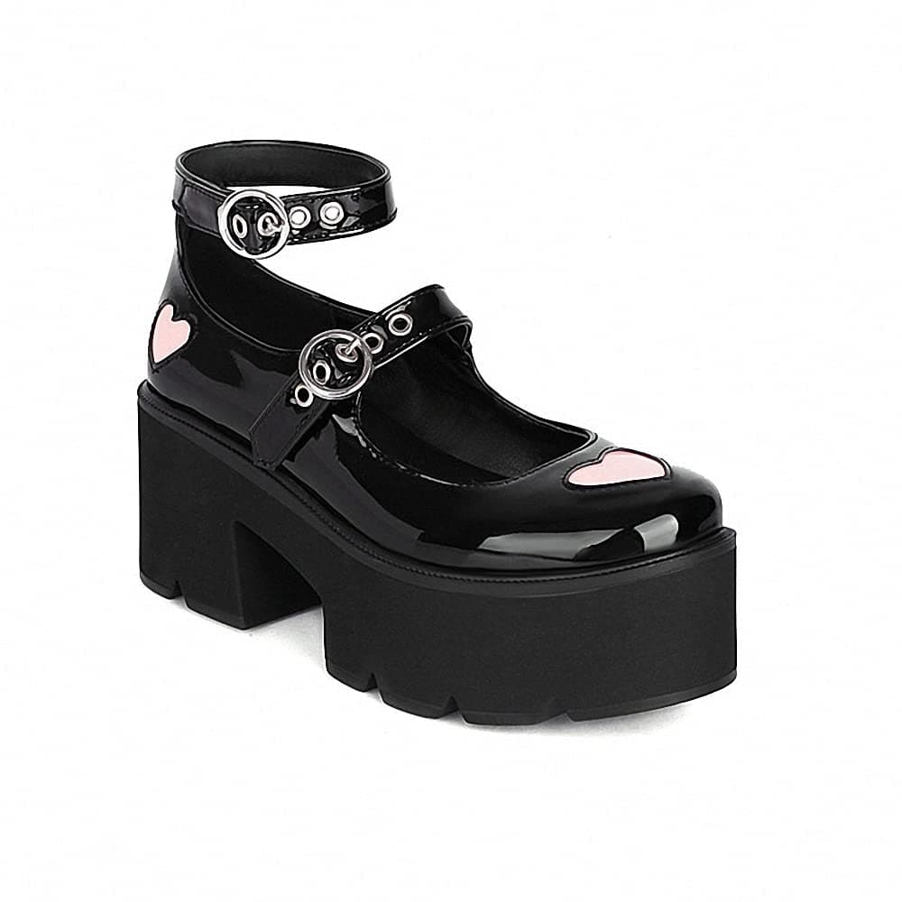 Womens Platform Mary Janes Shoes Sweet Toe Ankle Lolita Gothic Pumps Chunky Patent Leather — view 65