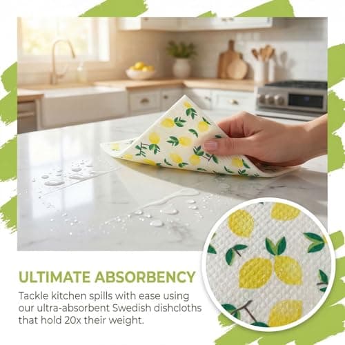 6 Pack Swedish Dish Cloths for Kitchen, Reusable Sponge Cloth, Soft Kitchen Towels, Highly Absorbent Rags for Kitchen, Countertops, Washing Dishes — view 2