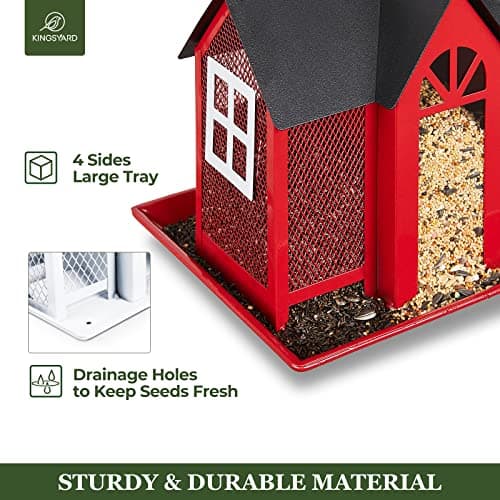 Kingsyard Bird Feeder House for Outside, Metal Mesh Wild Bird Feeder with Triple Feeders for Finch Cardinal Chickadee, Large Capacity, Weatherproof and Durable, Red — view 3