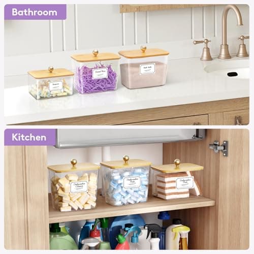 Lifewit Laundry Pods Container with Lid, Dryer Sheet Holder, Room Organization Storage for Coffee Pods Kcup Washing Powder, Scent Booster Beads, 2600 +2000ml/0.53+0.7gal，Natural,4 Pcs — view 8