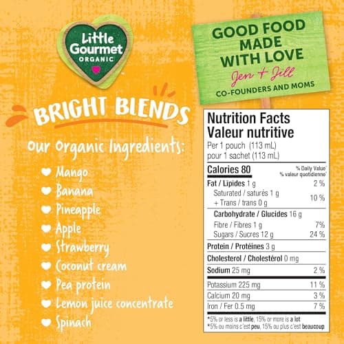 Little Gourmet Organic Toddler Snack Bright Blends Mango Coconut Spinach, 113ml (12 Pack) — view 2